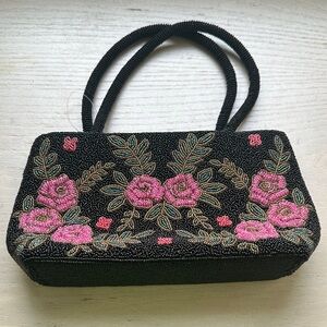 Floral Embellished Black and Pink Handbag